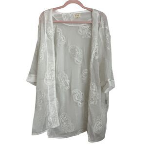 NEW Pol Boho Lace Floral Embroidered Kimono White Large